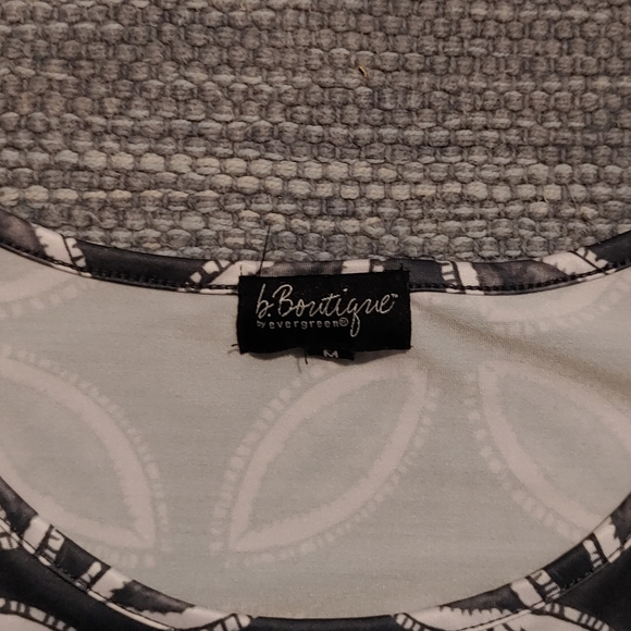 Womens Used LaBoutique by Evergreen Sz M Navy White Belted 3/4 Sleeve Blouse - Picture 2 of 4